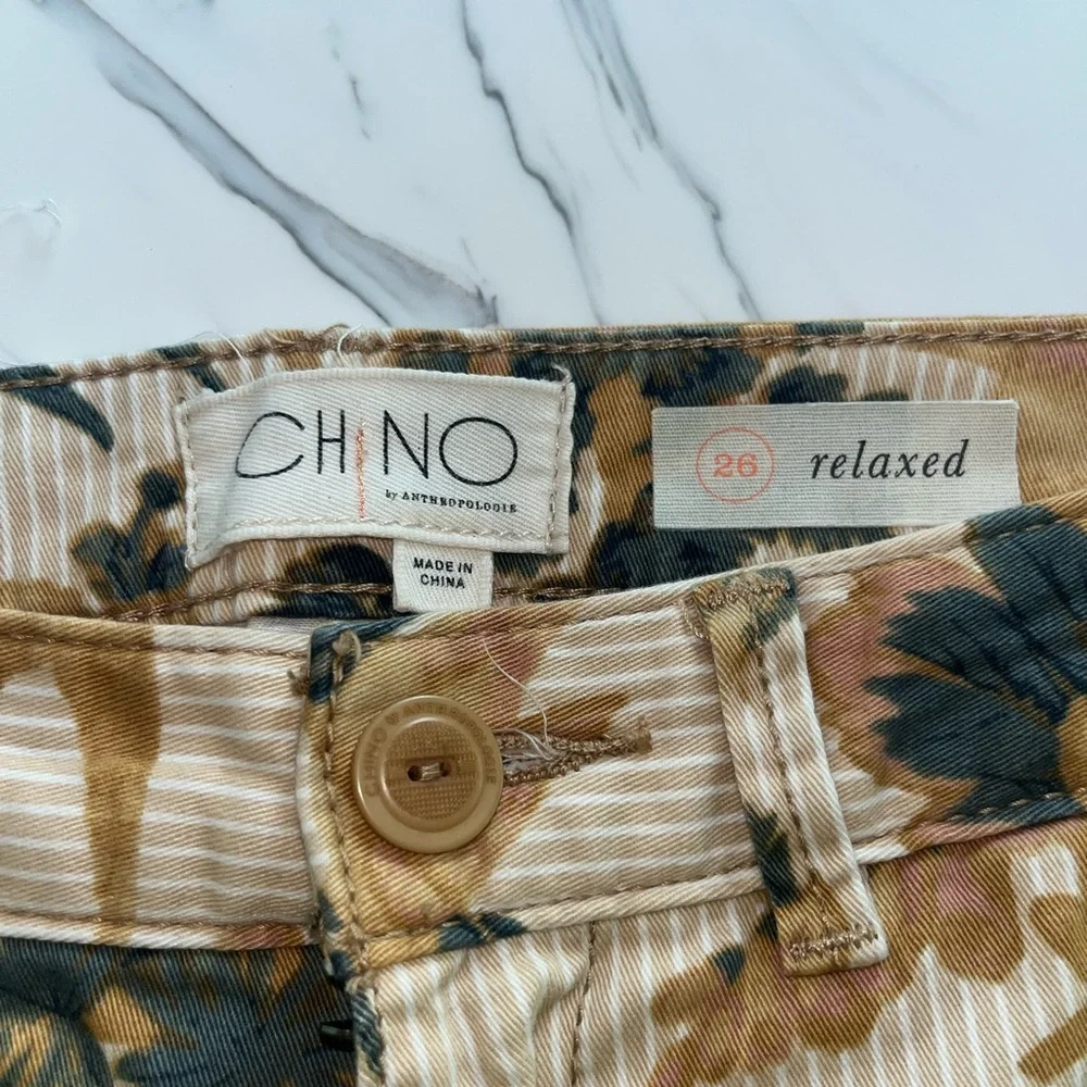 Anthropologie relaxed chino straight Floral stripe pants bird palm 26 stretch - Picture 4 of 6